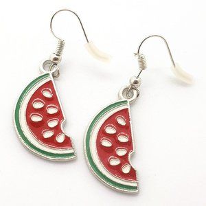 NEW Watermelon Shape Dangle Earrings Enamel Fruit Summer Melon Metal Charm Hook